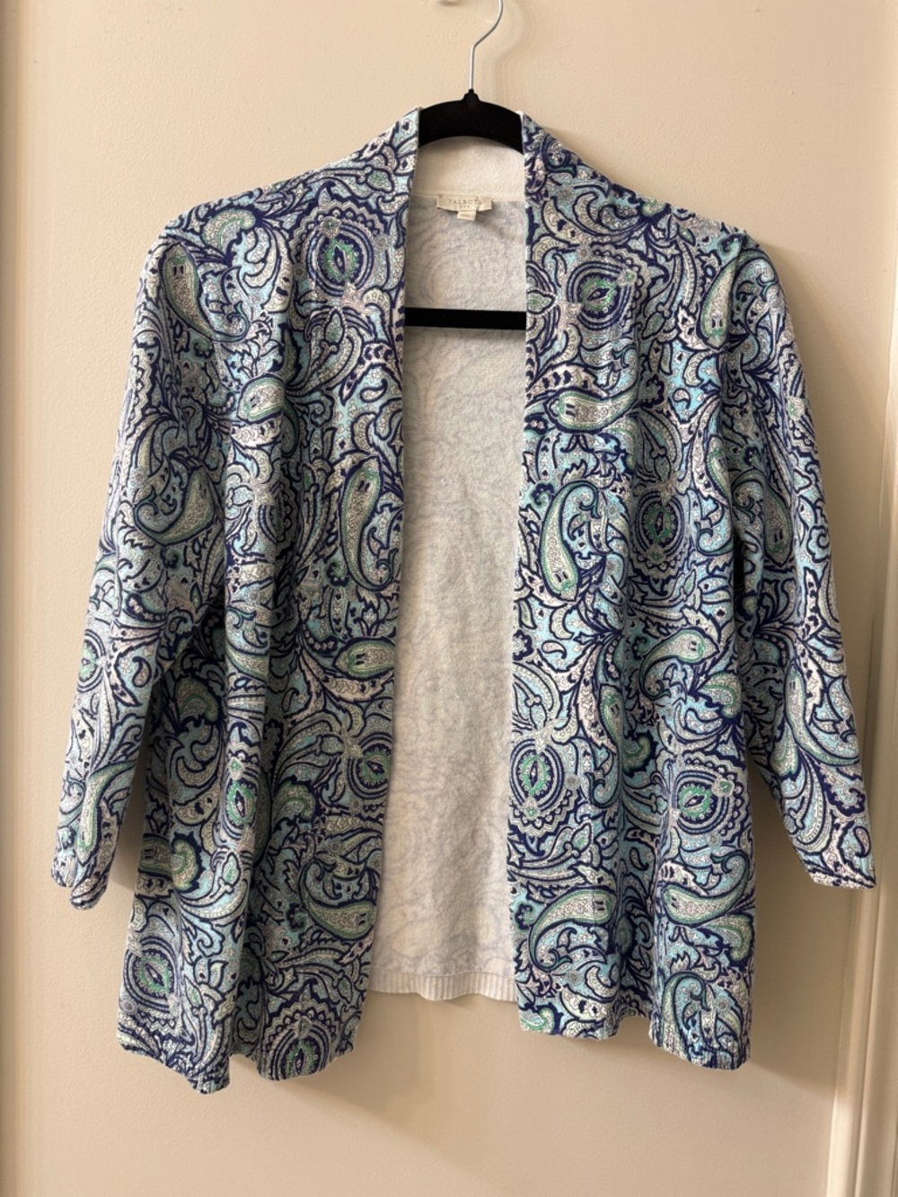 Talbots Blue Paisley Open Cardigan